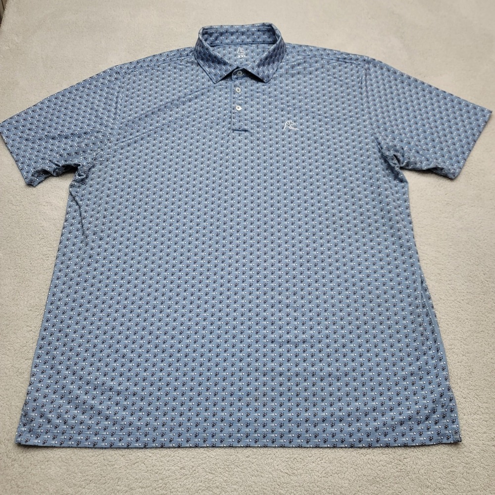 Rhoback Polo Shirt Mens 2XL Blue Stinger Bee Print Short Sleeve Golf Performance